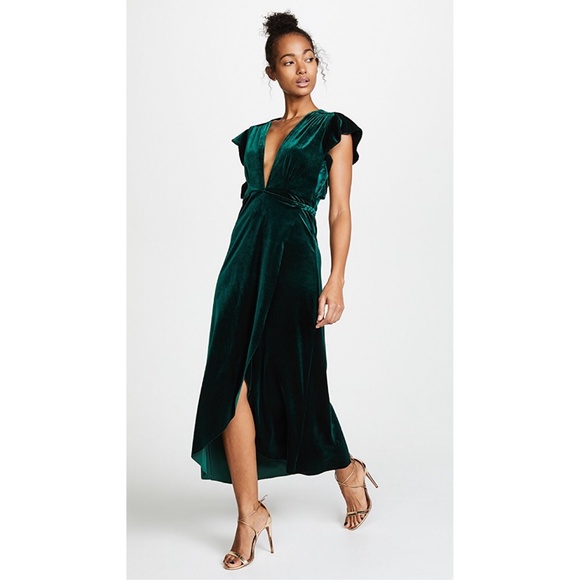 Misa Los Angeles Dresses & Skirts - Misa Los Angeles Green Velvet Wrap Dress